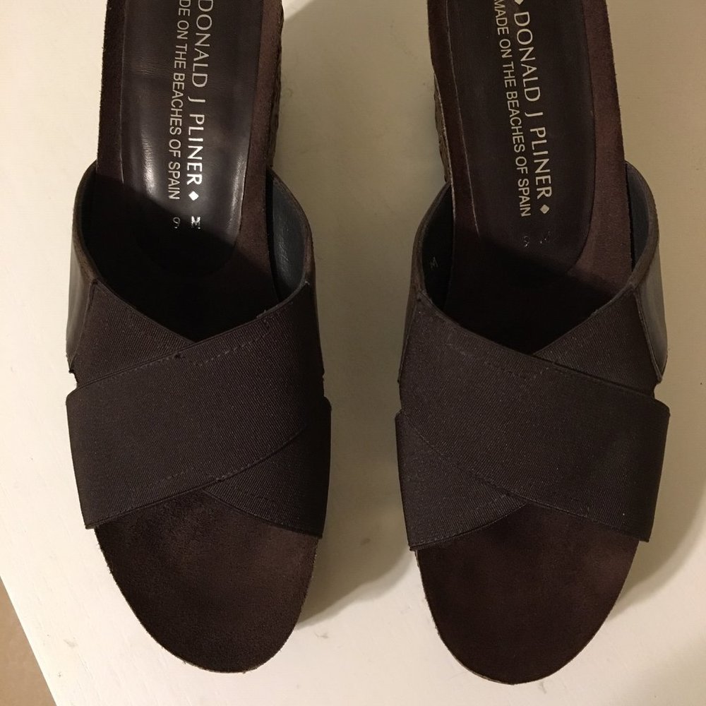 Brown Donald Pliner Mules with Gold Accents